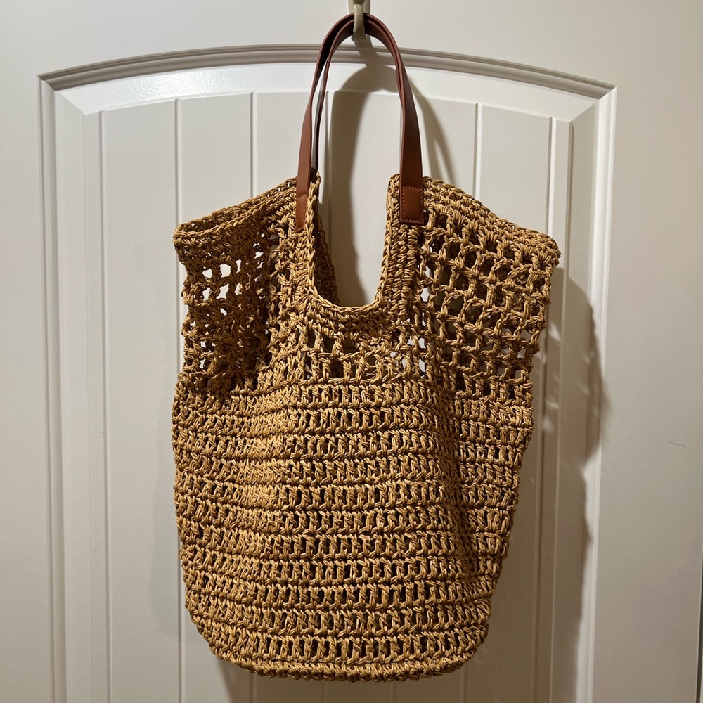 Banana Republic Paper Straw Shopper Tote w/ Vegan Leather Handles